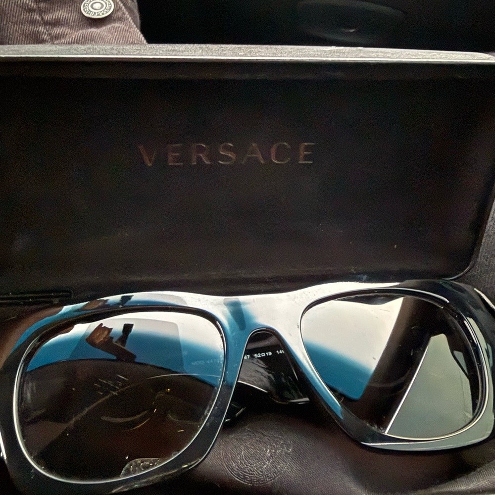 Versace Men’s Black Frame Sunglasses with Dark Lenses